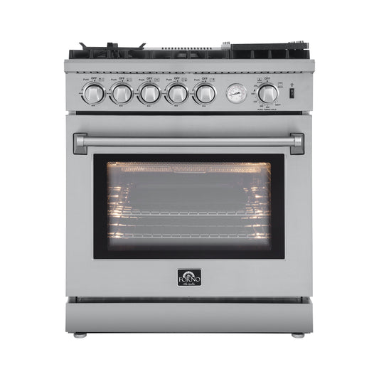Forno 2-Piece Appliance Package - 30-Inch Gas Range with Air Fryer & Wall Mount Hood in Stainless Steel - AP2-6276-30