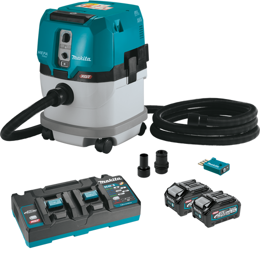 Makita 40V MAX XGT Brushless Lithium-Ion Cordless 4 Gallon HEPA Filter Dry Dust Extractor Kit with 2 Batteries (4 Ah) - GCV04PMUX