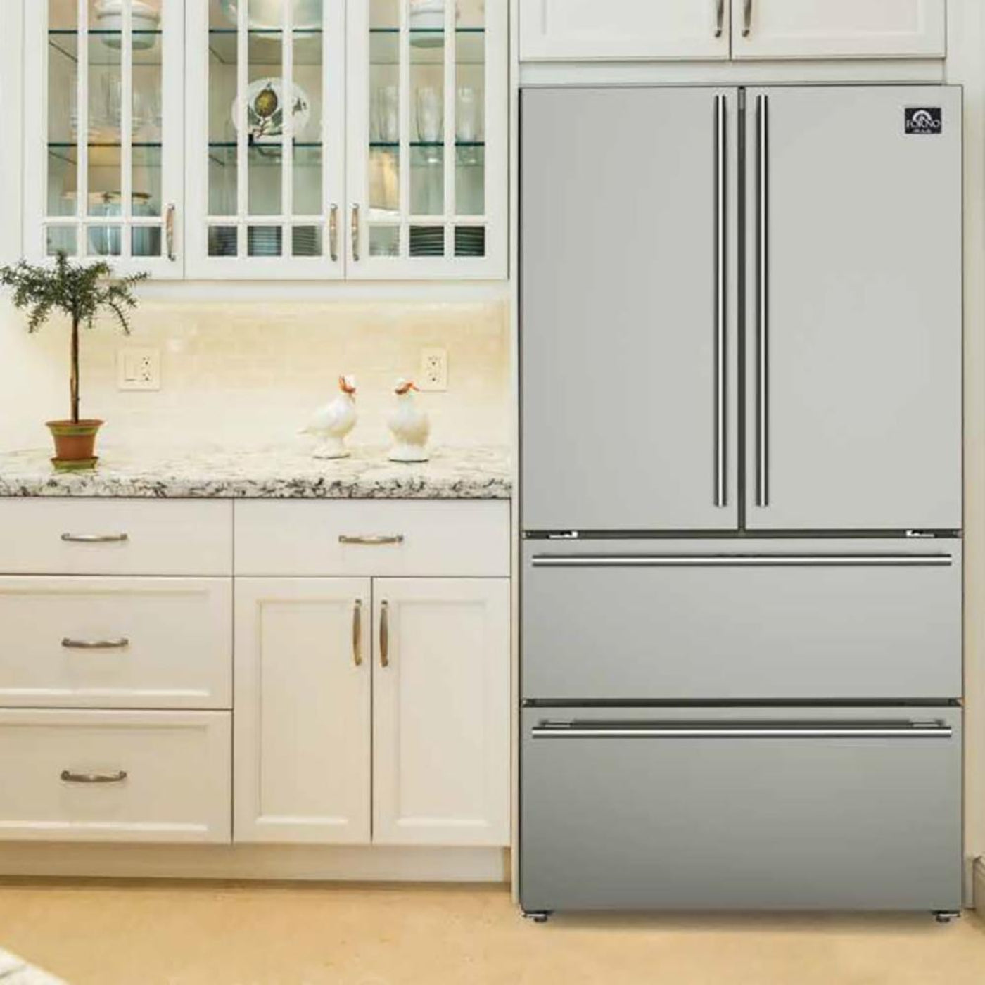 Forno 4-Piece Appliance Package - 36-Inch Gas Range, Refrigerator, 24-Inch Microwave Drawer, & 3-Rack Dishwasher in Stainless Steel - AP4-6244-36-MWD