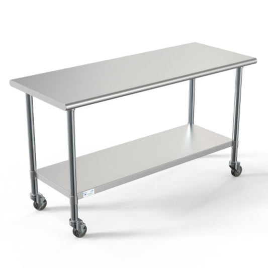 KOOLMORE CT246018C 24" x 60" 18-Gauge 304 Stainless Steel Commercial Work Table with Casters, CT2460-18C. - CT246018C
