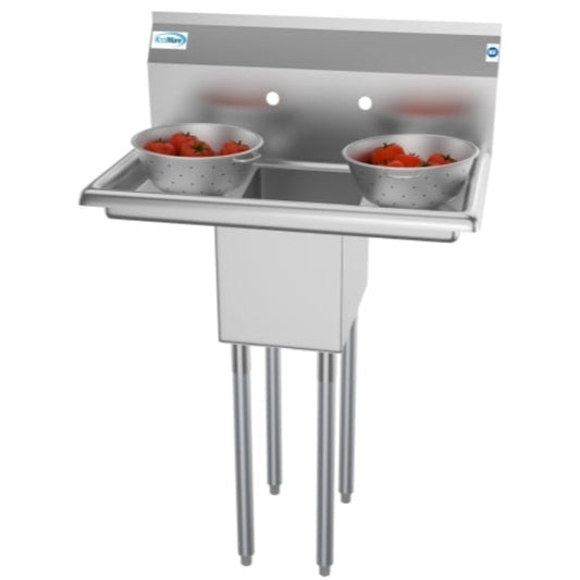 KOOLMORE 30 in. One Compartment Stainless Steel Commercial Sink with 2 Drainboards, Bowl Size 10" x 14" x 10" -  SA101410-10B3.