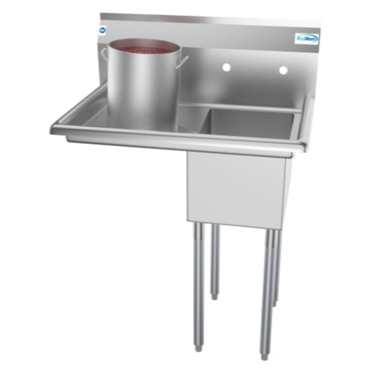 KOOLMORE 31 in. One Compartment Stainless Steel Commercial Sink with Drainboard, Bowl Size 12"x 16"x 10"  - SA121610-16L3.