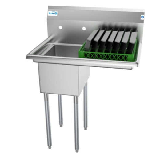KOOLMORE 31 in. One Compartment Stainless Steel Commercial Sink with Drainboard, Bowl Size 12" x 16" x 10"  - SA121610-16R3.
