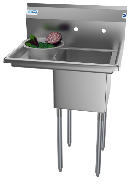 KOOLMORE 29 in. One compartment Stainless Steel Commercial Restaurant Sink with Drainboard, Bowl Size 14" x 16" x 11"   - SA141611-12L3.