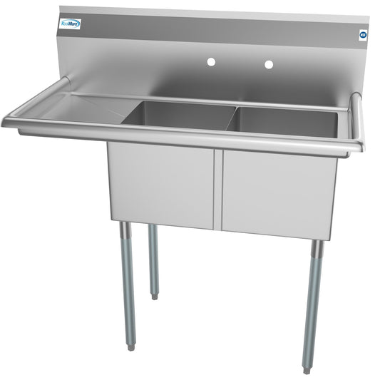 KOOLMORE 43 in. Two Compartment Stainless Steel Commercial Sink with Drainboard, Bowl Size 14"x 16"x 11"  - SB141611-12L3.