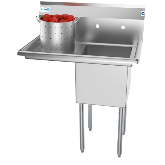 KOOLMORE 33 in. One Compartment Stainless Steel Commercial Sink with Drainboard, Bowl Size 15"x 15"x 12"  - SA151512-15L3.