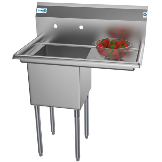 KOOLMORE 33 in. One Compartment Stainless Steel  Commercial Sink with Drainboard, Bowl Size 15"x 15"x 12"  - SA151512-15R3.
