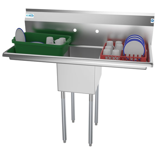KOOLMORE 44 in. One Compartment Stainless Steel Commercial Sink with 2 Drainboards, Bowl Size 12"x 16"x 10"  - SA121610-16B3.