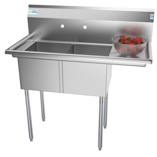 KOOLMORE 43 in. Two Compartment Stainless Steel Commercial Sink with Drainboard, Bowl Size 14"x 16"x 11" -  SB141611-12R3.