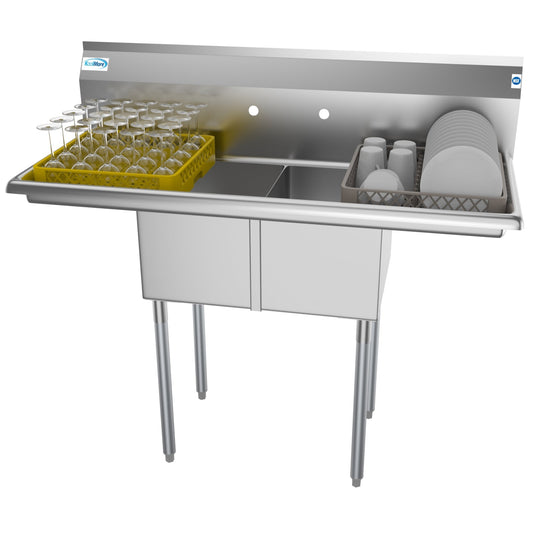 KOOLMORE 48 in. Two Compartment Stainless Steel Commercial Sink with 2 Drainboards, Bowl Size 12"x 16"x 10" -  SB121610-12B3.