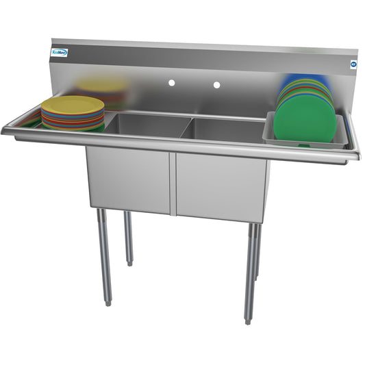 KOOLMORE 52 in. Two Compartment Stainless Steel Commercial Sink with 2 Drainboards, Bowl Size 14"x 16"x 11" -  SB141611-12B3.