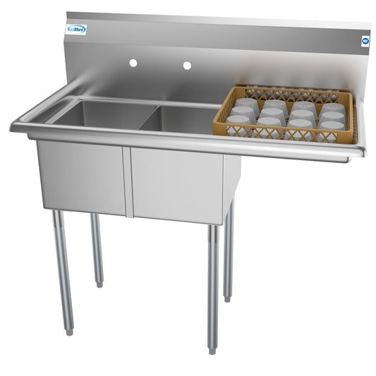 KOOLMORE 43 in. Two Compartment Stainless Steel Commercial Sink with Drainboard, Bowl Size 12"x 16"x 10" -  SB121610-16R3