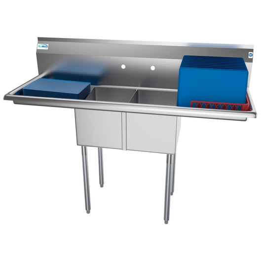 KOOLMORE 56 in. Two Compartment Stainless Steel Commercial Sink with 2 Drainboards, Bowl Size 12"x 16"x 10" -  SB121610-16B3.