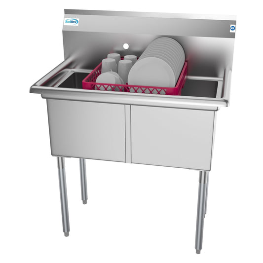 KOOLMORE 36 in. Two Compartment Stainless Steel Commercial Sink, Bowl Size 15"x 15"x 12" -  SB151512-N3.