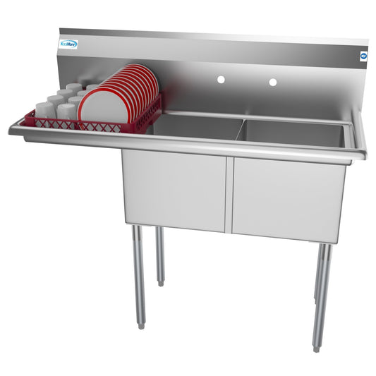 KOOLMORE 48 in. Two Compartment Stainless Steel Commercial Sink with 2 Drainboards, Bowl Size 15"x 15"x 12"  - SB151512-15L3.