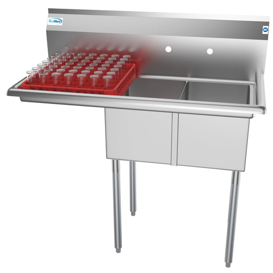 KOOLMORE 43 in. Two Compartment Stainless Steel Commercial Sink with Drainboard, Bowl Size 12"x 16"x 10" -  SB121610-16L3.