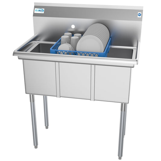 KOOLMORE 36 in. Three Compartment Stainless Steel Commercial Sink, Bowl Size 10" x 14" x 10"  - SC101410-N3.