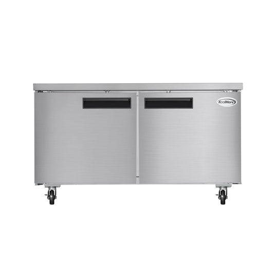 KOOLMORE KMUCF15SS 60 in. Two-Door Commercial Undercounter Freezer in Stainless Steel with Casters, ETL Listed  - KM-UCF-15SS