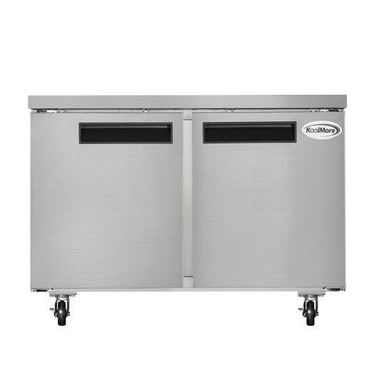 KOOLMORE KMUCF2DSS 48 in. Two-Door Commercial Undercounter Freezer in Stainless Steel with Casters, ETL Listed  - KM-UCF-2DSS