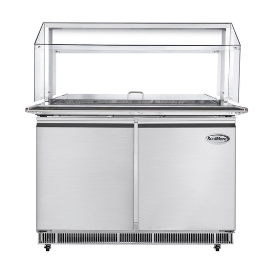 KOOLMORE 48 in. Commercial Refrigerated Prep Station with Sneeze Guard and Buffet Slide, 9-Pan Capacity with Covers and Two Adjustable Shelves in Stainless-Steel, ETL Listed  - KM-RBT-48CSFG