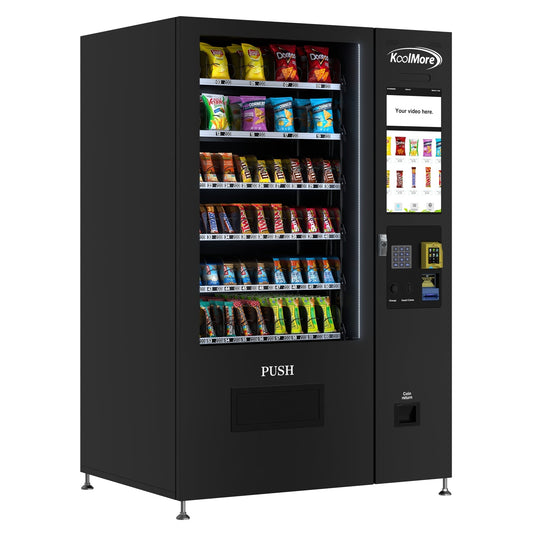 KOOLMORE KMVMNT50BR 50 in. 60-Slot Snack Vending Machine with 22-inch Touch Screen, Credit Card Reader and Bill Acceptor in Black, Non-Refrigerated  - KM-VMNT-50-BR