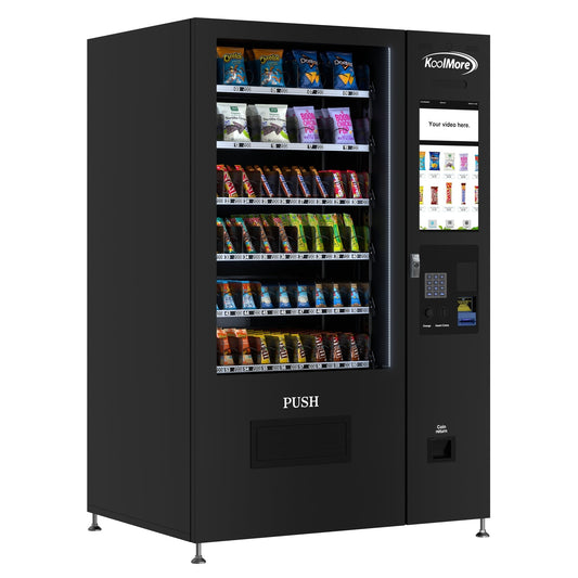 KOOLMORE KMVMNT50B 50 in. 60-Slot Snack Vending Machine with 22-inch Touch Screen and Bill Acceptor in Black, Non-Refrigerated  - KM-VMNT-50-B