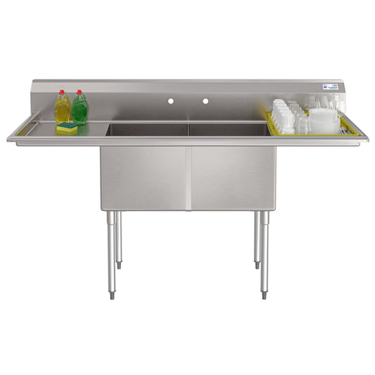 KOOLMORE 72 in. 16-Gauge Commercial Sink with Backsplash and Dual 18 in. Drainboards, Bowl Dimensions 18"x18"x14" in Stainless-Steel  - KM-SB181814-18B316