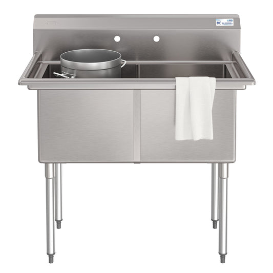 KOOLMORE KMSB181814N3 42 in. 18-Gauge 2-Compartment Commercial Sink with Backsplash, Bowl Dimensions 18"x18"x14" in Stainless-Steel  - KM-SB181814-N3