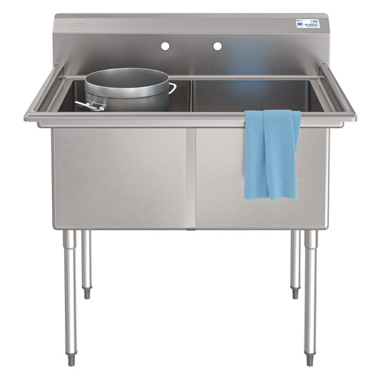 KOOLMORE 42 in. 18-Gauge 2-Compartment Commercial Sink with Backsplash, Bowl dimensions 18"x24"x14" in Stainless-Steel -  KM-SB182414-N3