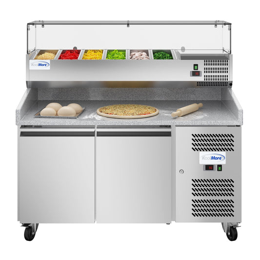 KOOLMORE 59 in. Commercial Refrigerated Granite Top Pizza Prep Station - KMRPCPS2D59GRT