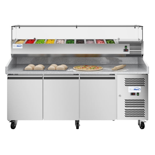 KOOLMORE 79 in. Three-Door Commercial Refrigerated Granite Top Pizza Prep Station - KMRPCPS2D79GRT