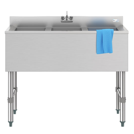 KOOLMORE 38 in. Three-Compartment Commercial Bar Sink with 3 in. Backsplash and Low Lead Faucet, NSF Certified in Stainless Steel  - (SBR3B38-320)