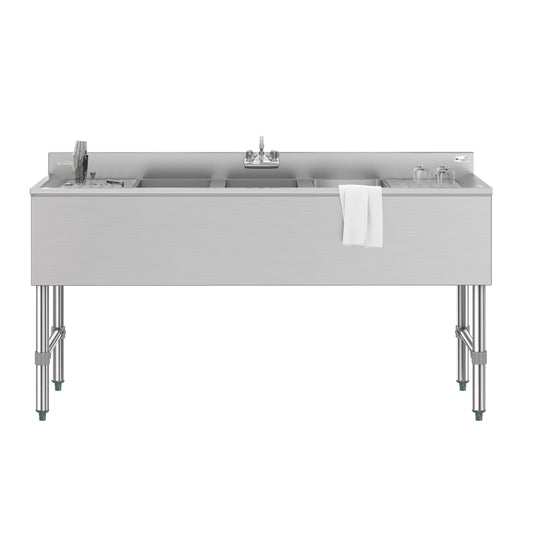 KOOLMORE 60 in. Three-Compartment Commercial Bar-Sink with 3 in. Backsplash, Dual Drainboards with Low Lead Faucet, NSF Certified in Stainless-Steel (SBR3B60-LR-320) - SBR3B60LR320