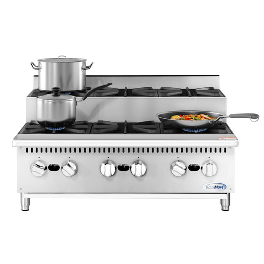KOOLMORE 36 in. Commercial Six-Burner Step Up Gas Range, 156000 BTU in Stainless-Steel  - KMCRSU36