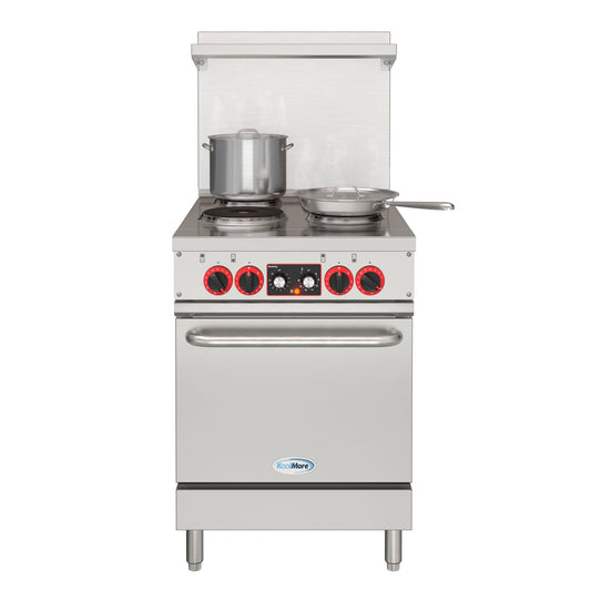 KOOLMORE 24 In. Commercial Electric Range with 4 Burners and 1 Standard Electric Oven in Stainless Steel - 208V 3 Phase - KMCR24E