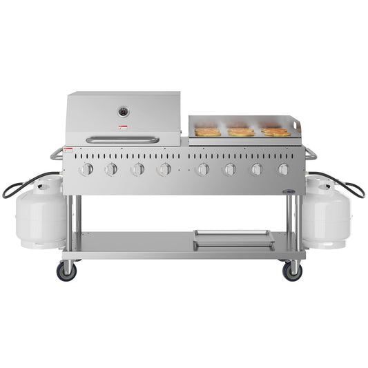 KOOLMORE 60 in. 8-Burner Commercial Outdoor Propane Gas Grill with 30 in. Roll Dome Cover and 30 in. Griddle in Stainless-Steel, ETL Listed (CGKIT6-D30G30) - CGKIT6D30G30