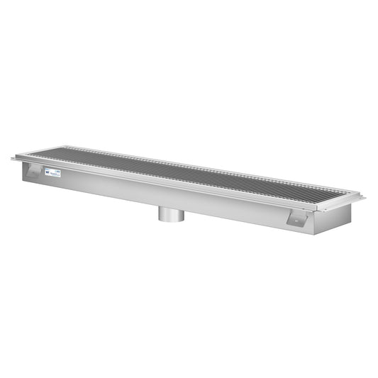 KOOLMORE 12" x 60" Stainless Steel Floor Trough Drain, 14-Gauge with Subway-Style Grating & Removable Drain Basket, NSF Listed  - KMFTG1260