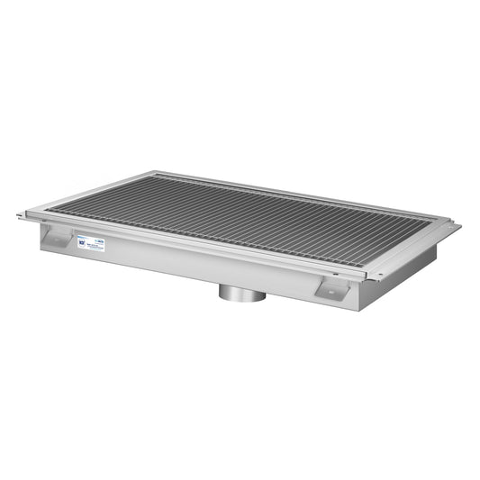 KOOLMORE 18" x 30" Stainless Steel Floor Trough Drain, 14-Gauge with Subway-Style Grating & Removable Drain Basket, NSF Listed  - KMFTG1830