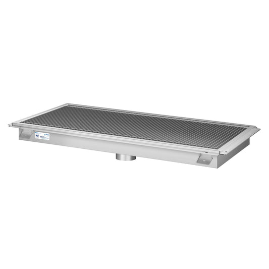 KOOLMORE 18" x 42" Stainless Steel Floor Trough Drain, 14-Gauge with Subway-Style Grating & Removable Drain Basket, NSF Listed  - KMFTG1842