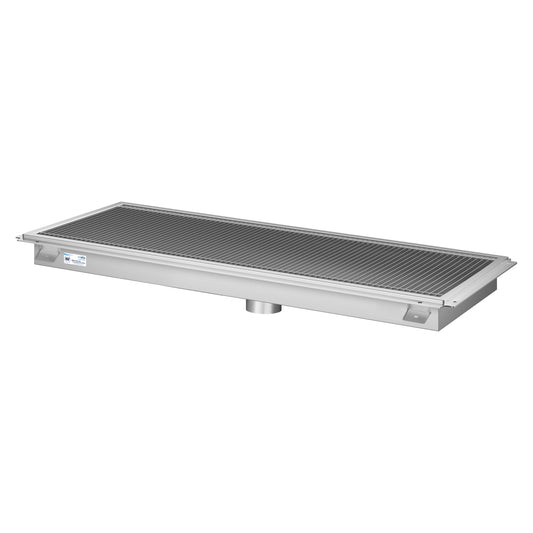 KOOLMORE 18" x 48" Stainless Steel Floor Trough Drain, 14-Gauge with Subway-Style Grating & Removable Drain Basket, NSF Listed - KMFTG1848