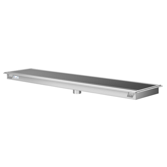 KOOLMORE 18" x 84" Stainless Steel Floor Trough Drain, 14-Gauge with Subway-Style Grating & Removable Drain Basket, NSF Listed  - KMFTG1884