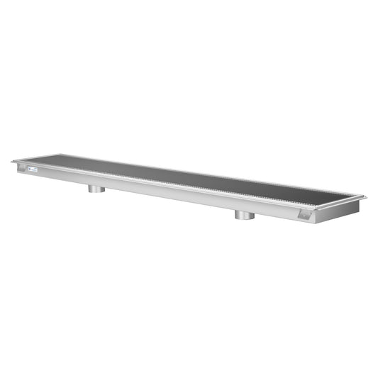 KOOLMORE 18" x 96" Stainless Steel Floor Trough Drain, 14-Gauge with Subway-Style Grating & Removable Drain Basket, NSF Listed  - KMFTG1896