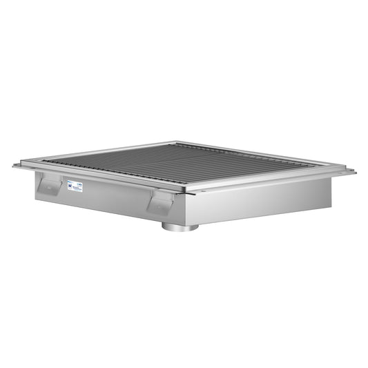 KOOLMORE 24" x 24" Stainless Steel Floor Trough Drain, 14-Gauge with Subway-Style Grating & Removable Drain Basket, NSF Listed  - KMFTG2424