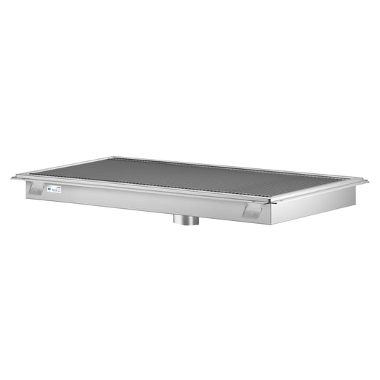 KOOLMORE 24" x 48" Stainless Steel Floor Trough Drain, 14-Gauge with Subway-Style Grating & Removable Drain Basket, NSF Listed - KMFTG2448