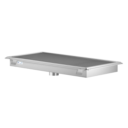 KOOLMORE 24" x 42" Stainless Steel Floor Trough Drain, 14-Gauge with Subway-Style Grating & Removable Drain Basket, NSF Listed - KMFTG2442