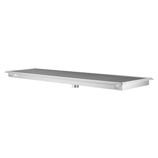 KOOLMORE 24" x 84" Stainless Steel Floor Trough Drain, 14-Gauge with Subway-Style Grating & Removable Drain Basket, NSF Listed  - KMFTG2484