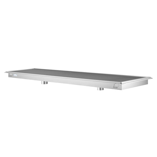 KOOLMORE 24" x 96" Stainless Steel Floor Trough Drain, 14-Gauge with Subway-Style Grating & Removable Drain Basket, NSF Listed  - KMFTG2496