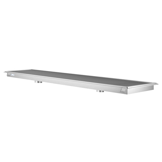 KOOLMORE 24" x 120" Stainless Steel Floor Trough Drain, 14-Gauge with Subway-Style Grating & Removable Drain Basket, NSF Listed  - KMFTG24120