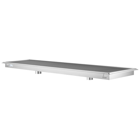 KOOLMORE 24" x 108" Stainless Steel Floor Trough Drain, 14-Gauge with Subway-Style Grating & Removable Drain Basket, NSF Listed - KMFTG24108