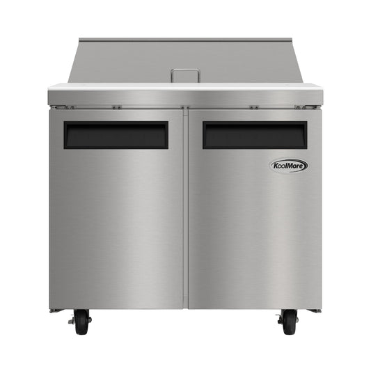 KOOLMORE 36" Commercial 2 Door Refrigerated Salad and Sandwich Prep Table, 10 Pan Capacity and 11 Cubic Feet of Storage - KMPTR362D